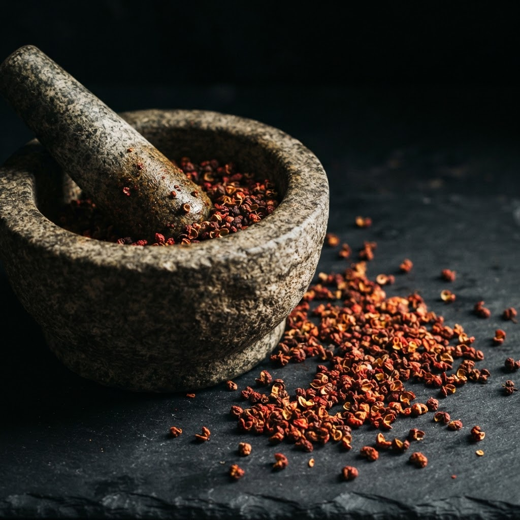 Mortar and pestle with pepper